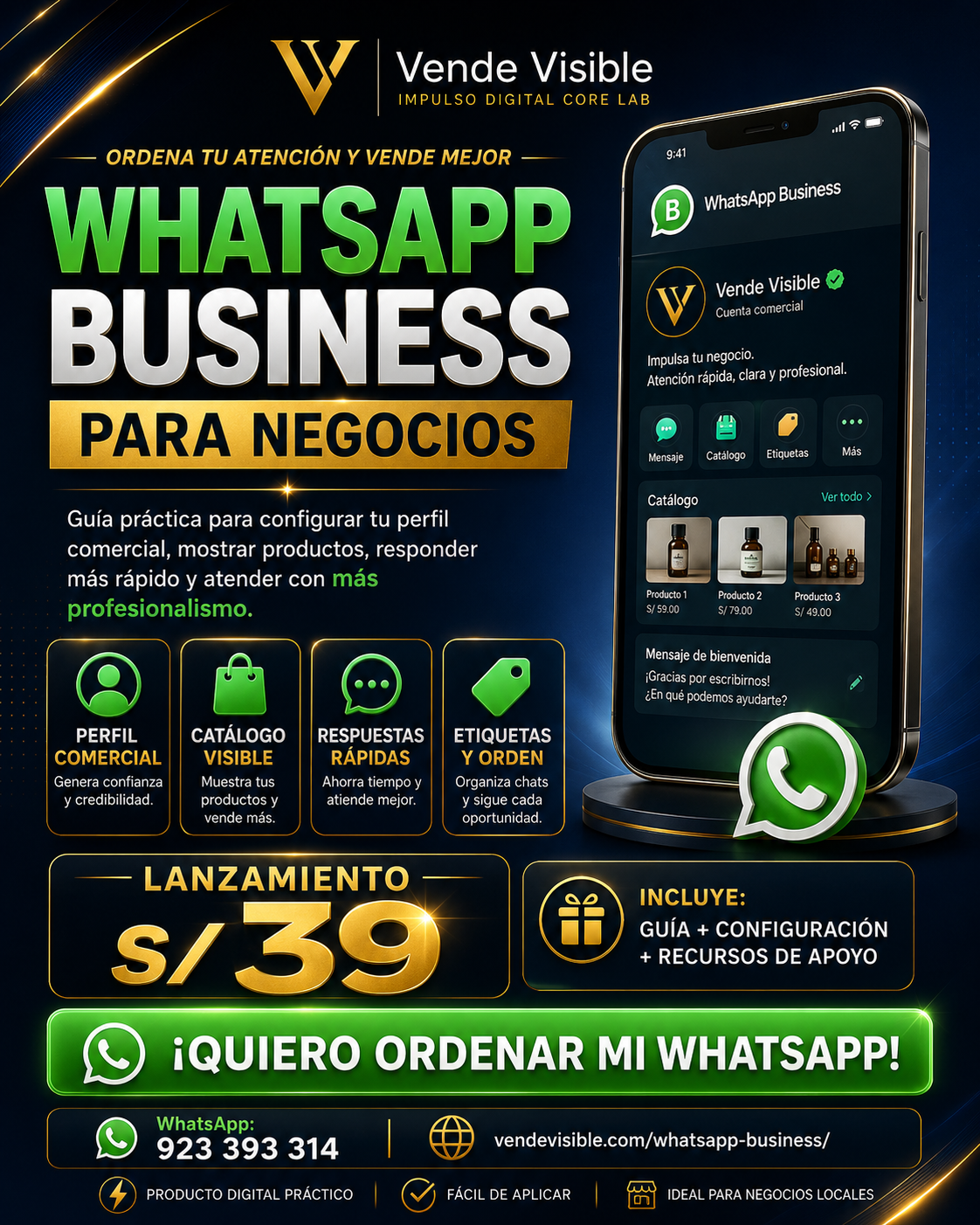 Flyer premium WhatsApp Business para Negocios
